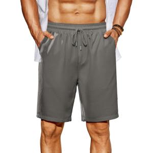 COOFANDY Men’s Beach Shorts 9″ Elastic Waist Drawstring Shorts Lightweight Regular Fit Casual Summer Shorts(Grey)