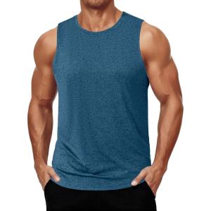 COOFANDY Mens Dry Fit Workout Tank Top Sleeveless Gym Muscle Shirt UPF 50+ Summer Running Athletic Tshirts(Denim Blue)