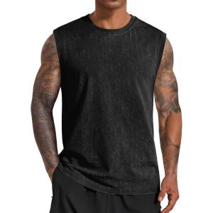 COOFANDY Men’s Sleeveless Shirts Cotton Workout Tank Tops Casual Muscle Washed T Shirt Summer Beach Tee Loose Fit(Black)