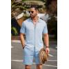 COOFANDY Men’s 2 Piece Outfit Vintage Short Sleeve Button Down Knit Polo Shirts Casual Beach Shorts Sets(Blue & White)