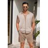 COOFANDY Men’s 2 Piece Outfit Vintage Short Sleeve Button Down Knit Polo Shirts Casual Beach Shorts Sets(Khaki & White)