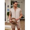 COOFANDY Men’s 2 Piece Outfit Vintage Short Sleeve Button Down Knit Polo Shirts Casual Beach Shorts Sets(Khaki & White)