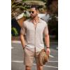 COOFANDY Men’s 2 Piece Outfit Vintage Short Sleeve Button Down Knit Polo Shirts Casual Beach Shorts Sets(Khaki & White)