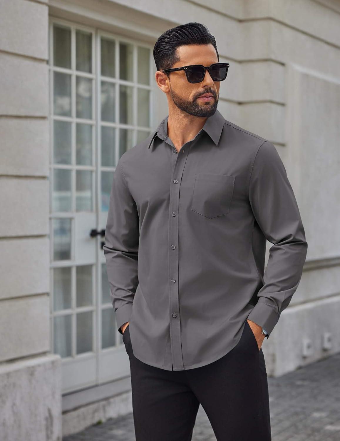 imageCOOFANDY Mens Dress Shirts Long Sleeve Poplin Formal Shirt Casual Button Down ShirtsDark Grey