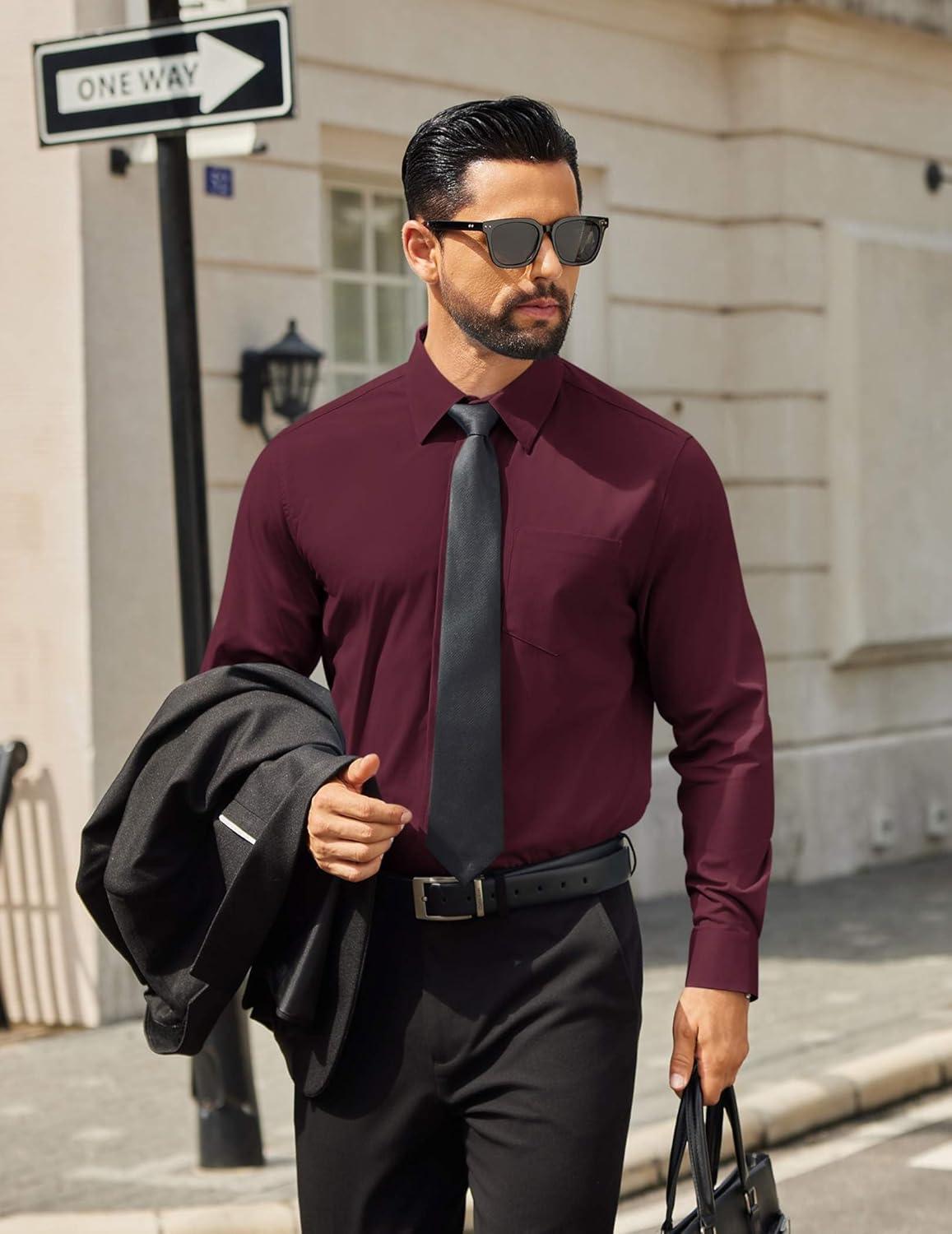 imageCOOFANDY Mens Dress Shirts Long Sleeve Poplin Formal Shirt Casual Button Down ShirtsDeep Red