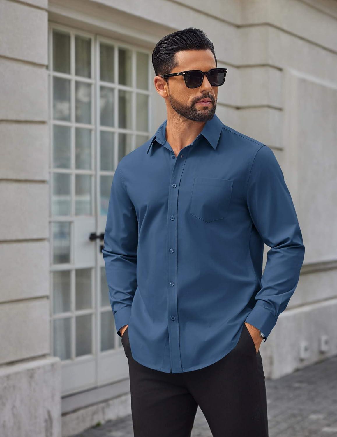 imageCOOFANDY Mens Dress Shirts Long Sleeve Poplin Formal Shirt Casual Button Down ShirtsGrayish Blue