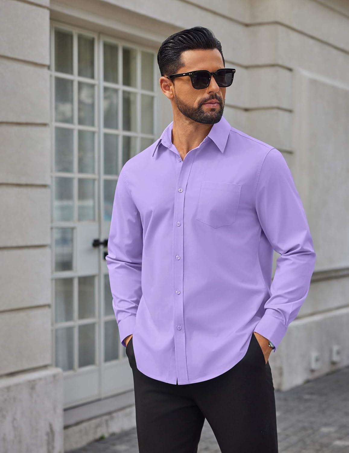 imageCOOFANDY Mens Dress Shirts Long Sleeve Poplin Formal Shirt Casual Button Down ShirtsLavender