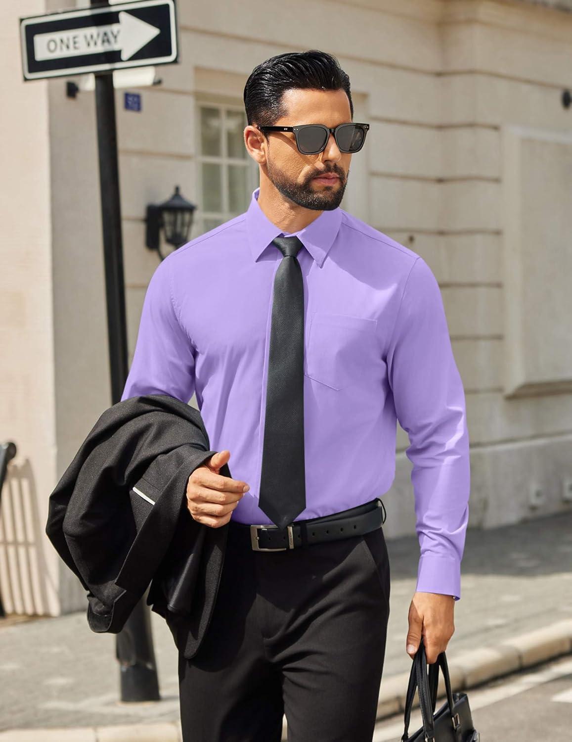 imageCOOFANDY Mens Dress Shirts Long Sleeve Poplin Formal Shirt Casual Button Down ShirtsLavender