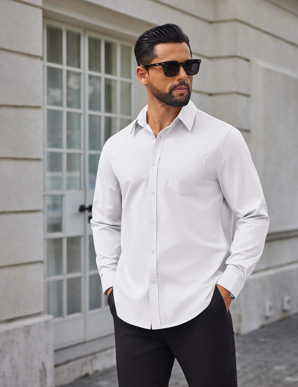 imageCOOFANDY Mens Dress Shirts Long Sleeve Poplin Formal Shirt Casual Button Down ShirtsWhite