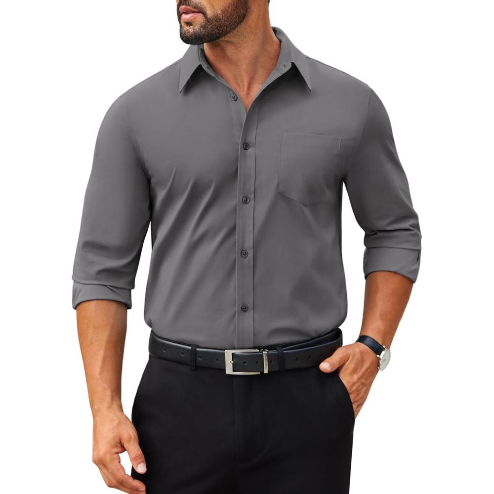 imageCOOFANDY Mens Dress Shirts Long Sleeve Poplin Formal Shirt Casual Button Down ShirtsDark Grey