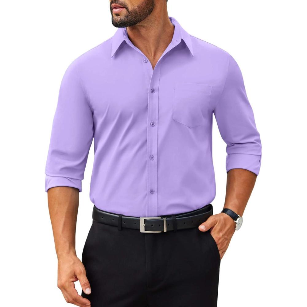 imageCOOFANDY Mens Dress Shirts Long Sleeve Poplin Formal Shirt Casual Button Down ShirtsLavender