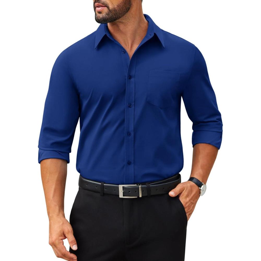 imageCOOFANDY Mens Dress Shirts Long Sleeve Poplin Formal Shirt Casual Button Down ShirtsRoyal Azure