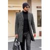 COOFANDY Mens Wool Blend Coat Winter Trench Coats Notched Lapel Collar Single Breasted Overcoat Classic Peacoat With Pockets(1black Plaid)