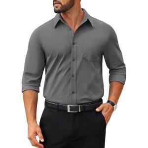 COOFANDY Mens Dress Shirts Long Sleeve Poplin Formal Shirt Casual Button Down Shirts(Dark Grey)