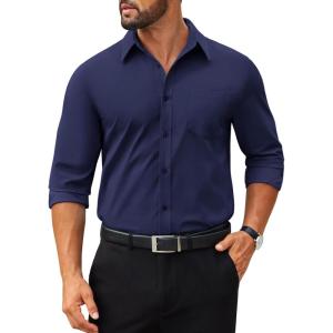 COOFANDY Mens Dress Shirts Long Sleeve Poplin Formal Shirt Casual Button Down Shirts(Navy Blue)