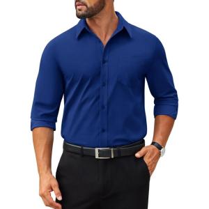 COOFANDY Mens Dress Shirts Long Sleeve Poplin Formal Shirt Casual Button Down Shirts(Royal Azure)