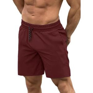 COOFANDY Men Swim Trunk with Compression Liner 2 in 1 Swimwear Bathing Suit Quick Dry Board Short(Dark Red)