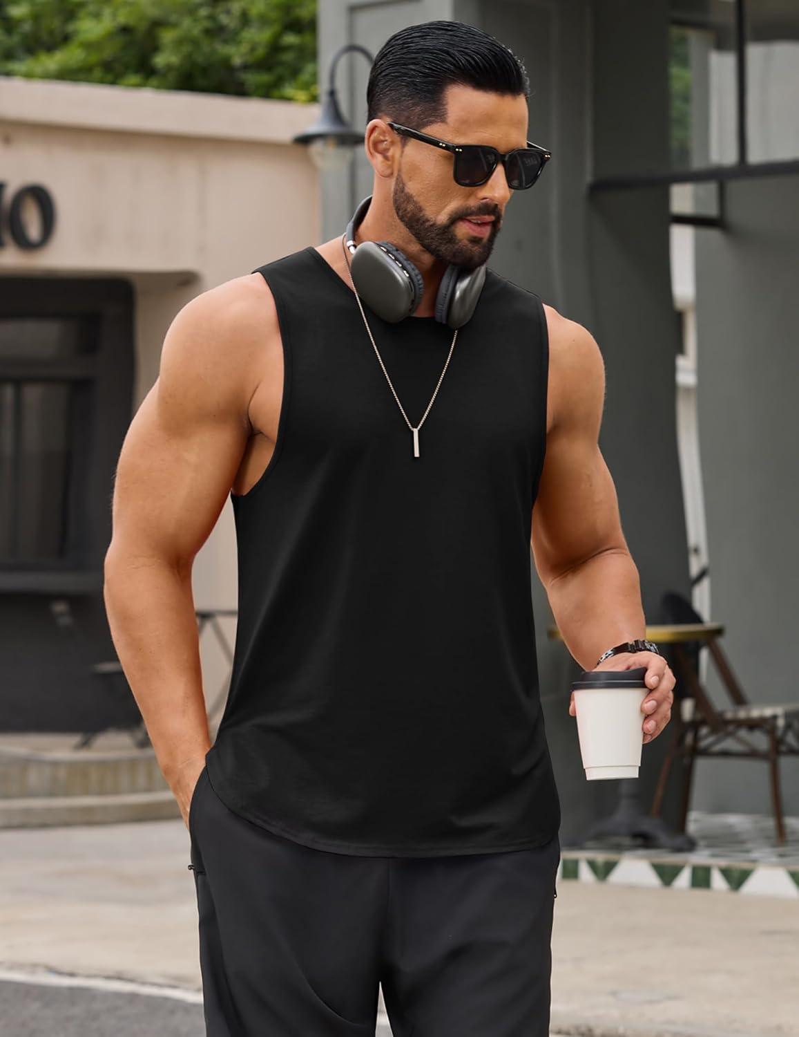 imageCOOFANDY Men Workout Tank Tops Sleeveless Gym Muscle Shirt Quick Dry Athletic Running Tee Shirts Summer LightweightBlack