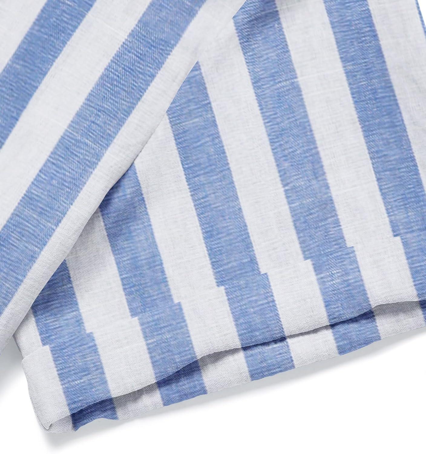 imageCOOFANDY Mens Casual Henley Shirt Band Collar Short Sleeve Shirt Summer Beach Hippie TShirtStripewhite Light Blue