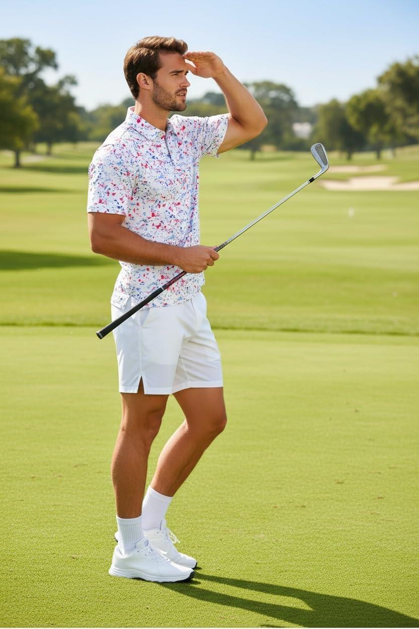 imageCOOFANDY Mens Golf Polo Shirts Short Sleeve Quick Dry Performance Moisture Wicking Golf Shirts Casual Print Collared ShirtA Colored Dots