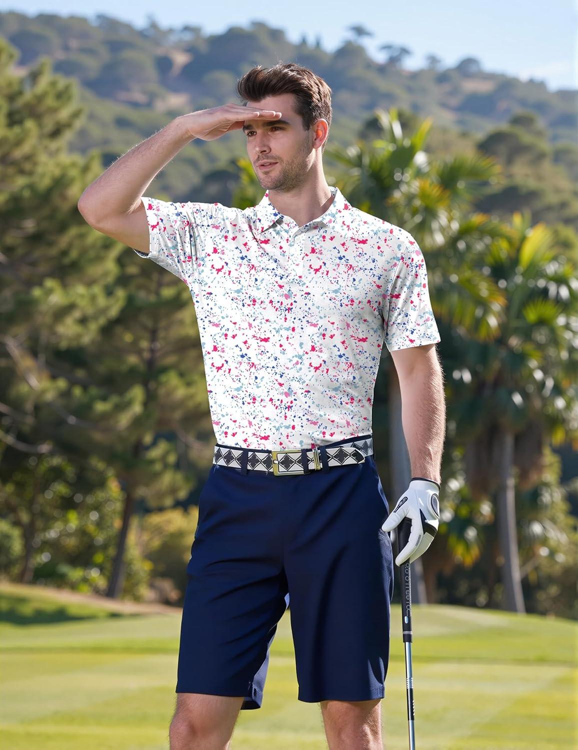 imageCOOFANDY Mens Golf Polo Shirts Short Sleeve Quick Dry Performance Moisture Wicking Golf Shirts Casual Print Collared ShirtA Colored Dots