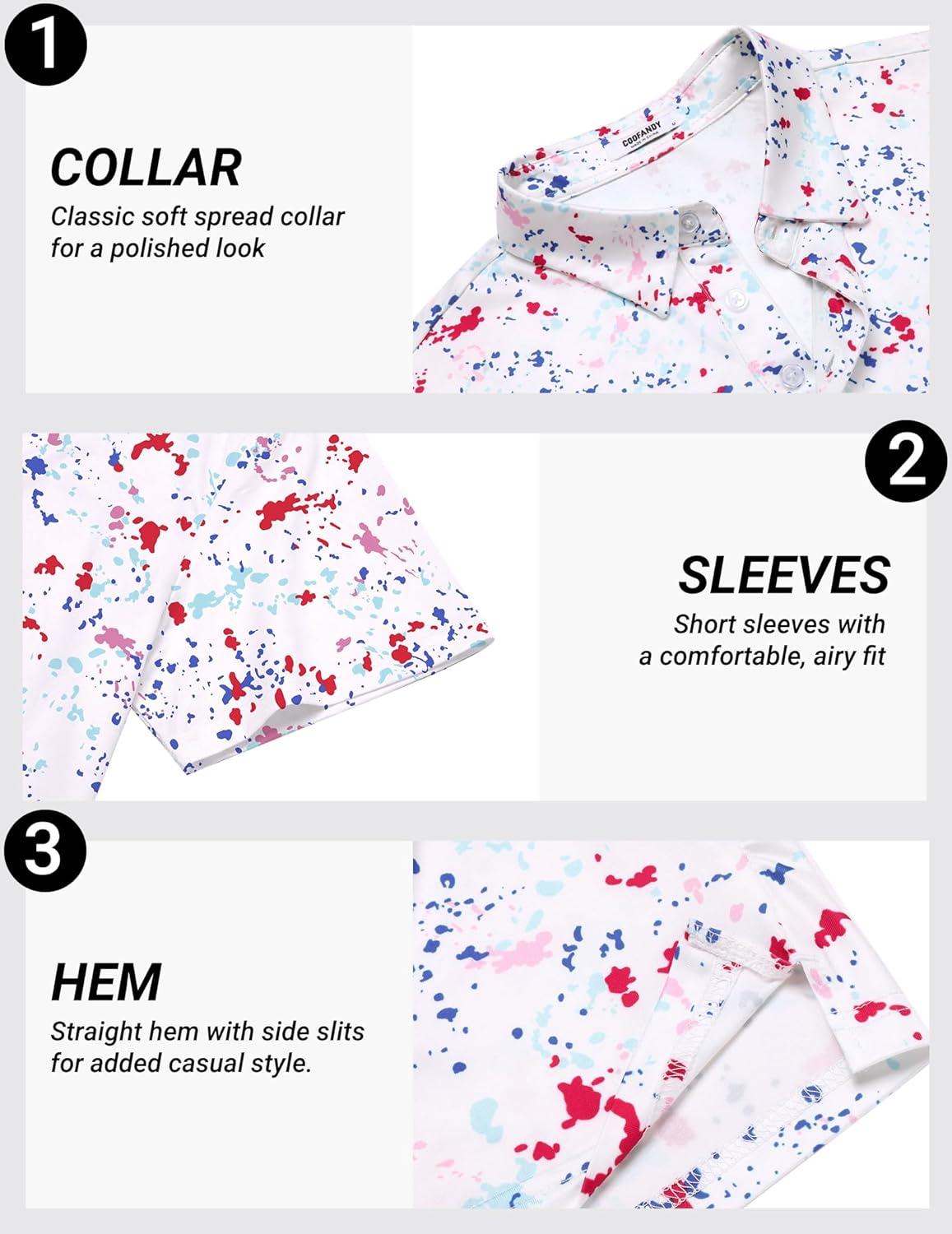 imageCOOFANDY Mens Golf Polo Shirts Short Sleeve Quick Dry Performance Moisture Wicking Golf Shirts Casual Print Collared ShirtA Colored Dots
