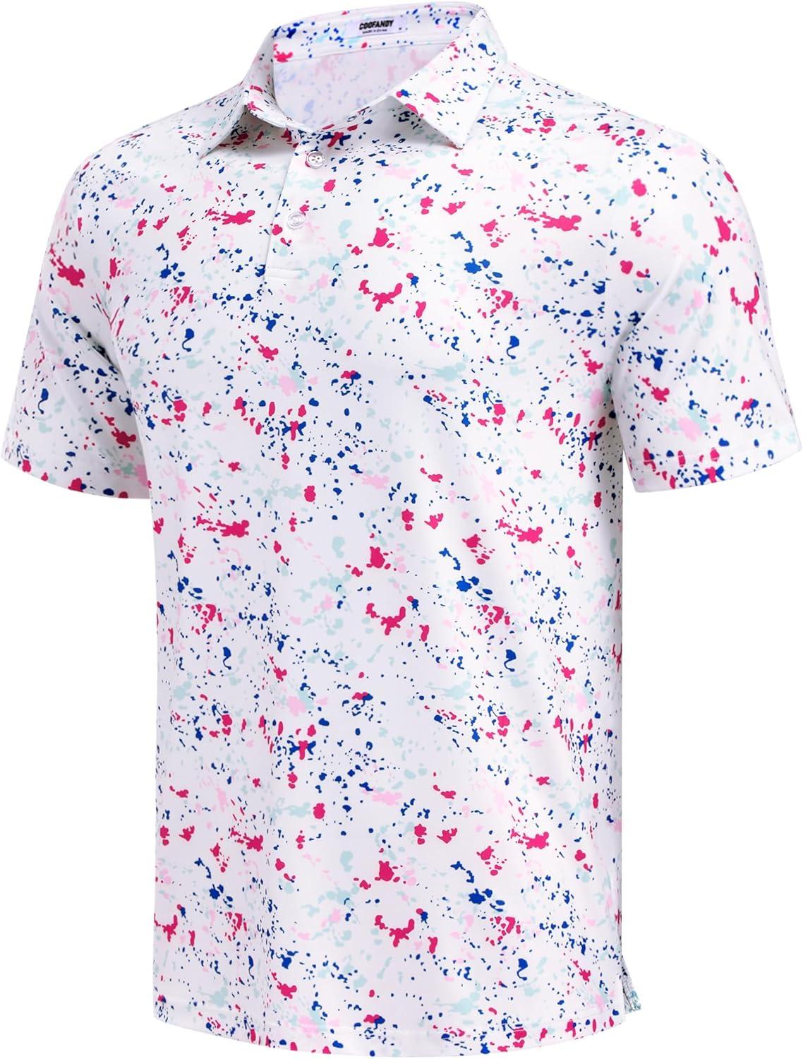 imageCOOFANDY Mens Golf Polo Shirts Short Sleeve Quick Dry Performance Moisture Wicking Golf Shirts Casual Print Collared ShirtA Colored Dots