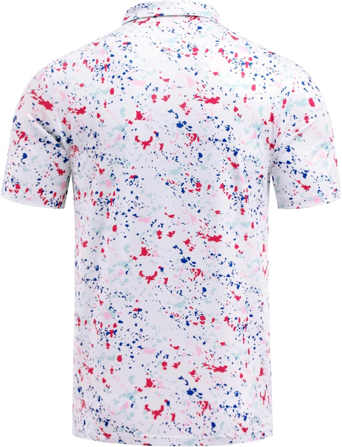 imageCOOFANDY Mens Golf Polo Shirts Short Sleeve Quick Dry Performance Moisture Wicking Golf Shirts Casual Print Collared ShirtA Colored Dots