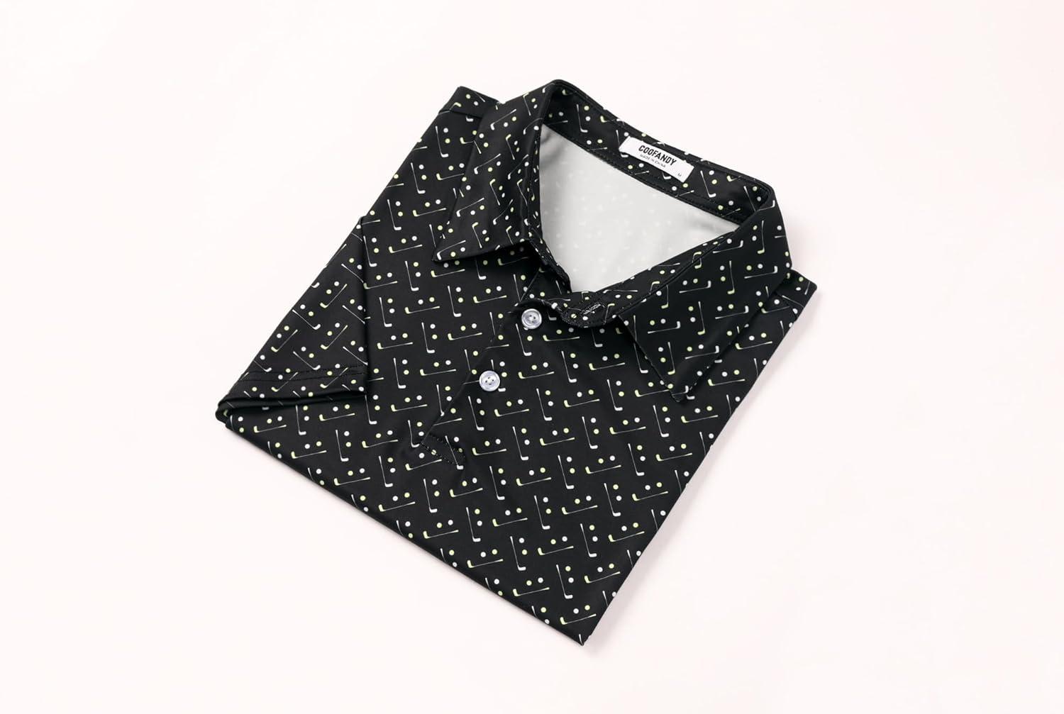 imageCOOFANDY Mens Golf Polo Shirts Short Sleeve Quick Dry Performance Moisture Wicking Golf Shirts Casual Print Collared ShirtBlack Golf Clubs