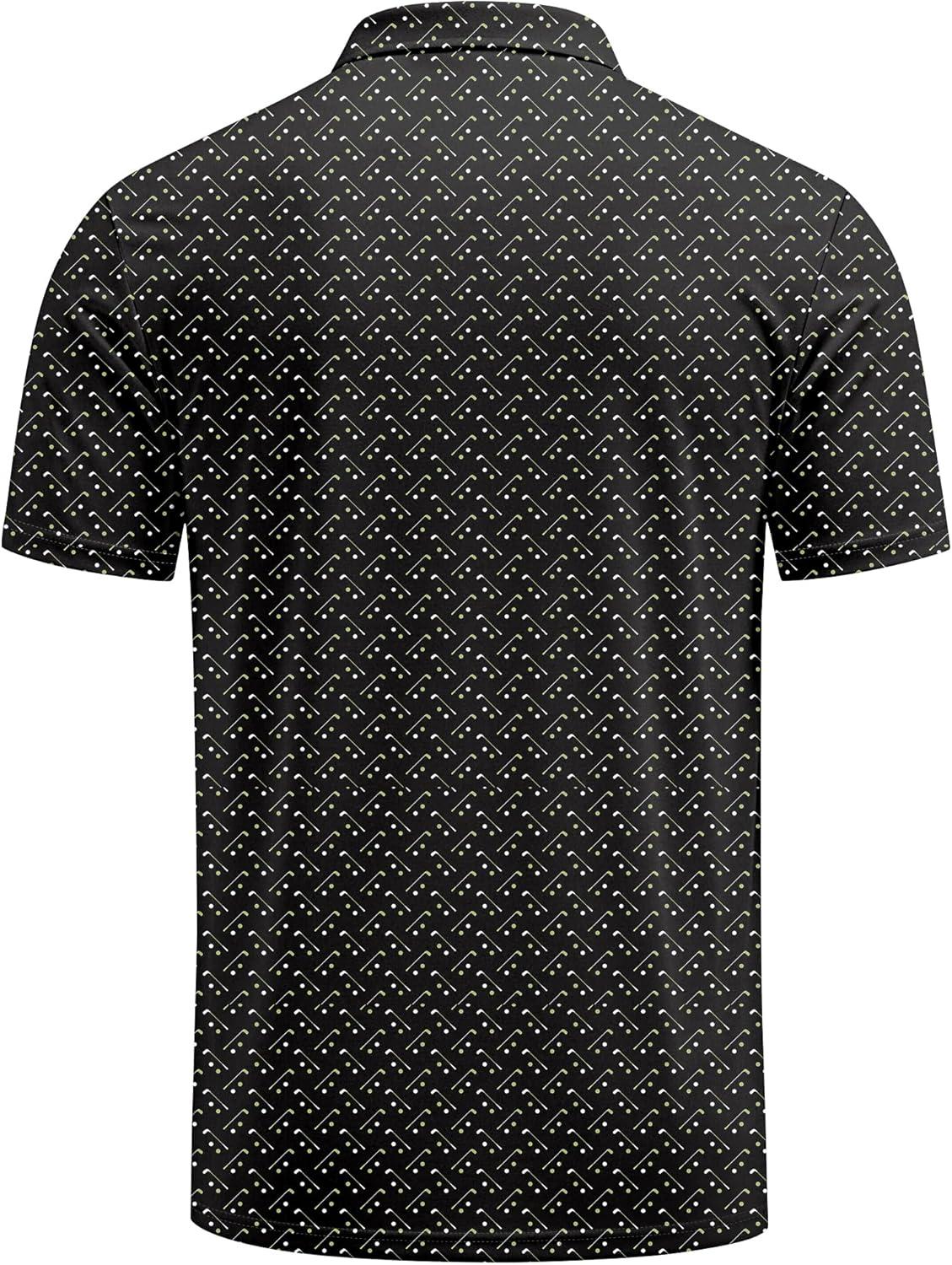 imageCOOFANDY Mens Golf Polo Shirts Short Sleeve Quick Dry Performance Moisture Wicking Golf Shirts Casual Print Collared ShirtBlack Golf Clubs