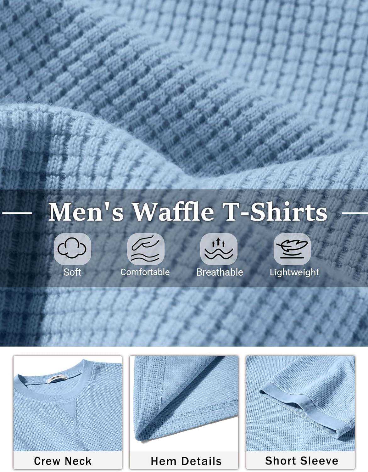 imageCOOFANDY Mens Waffle TShirts Short Sleeve Casual Crew Neck Shirt Cotton Summer Plain Pullover TeesBlue
