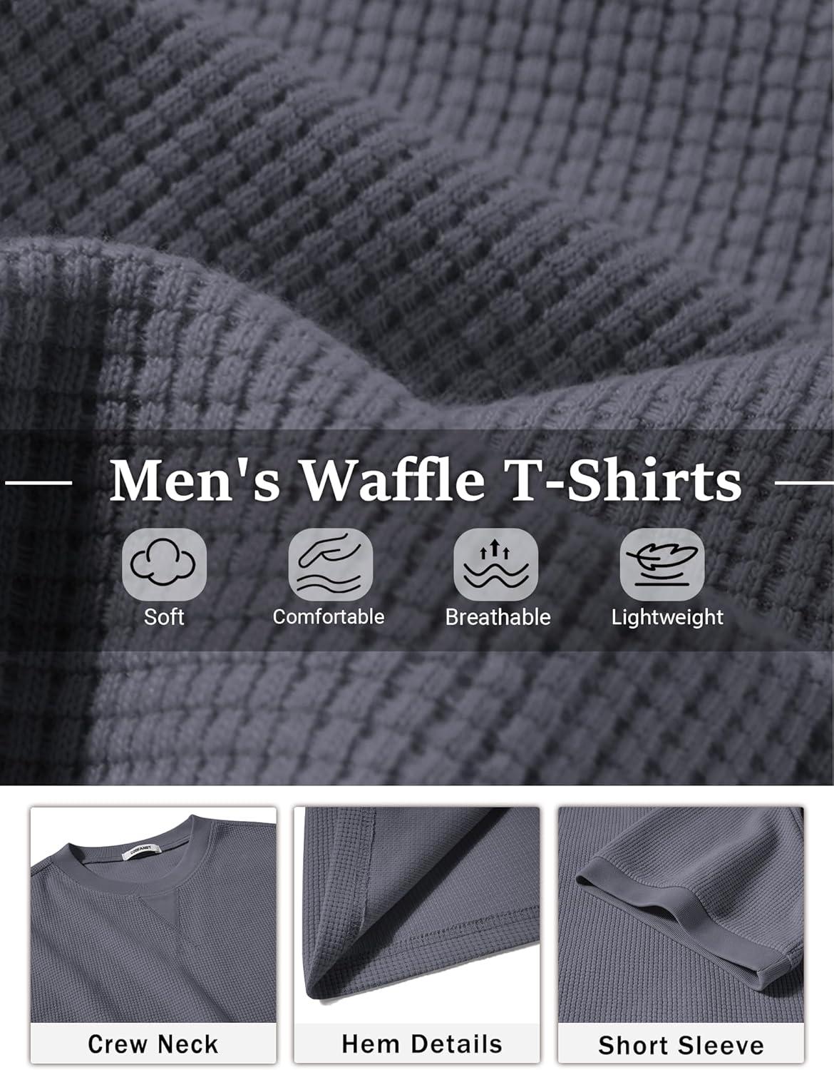 imageCOOFANDY Mens Waffle TShirts Short Sleeve Casual Crew Neck Shirt Cotton Summer Plain Pullover TeesCharcoal Gray