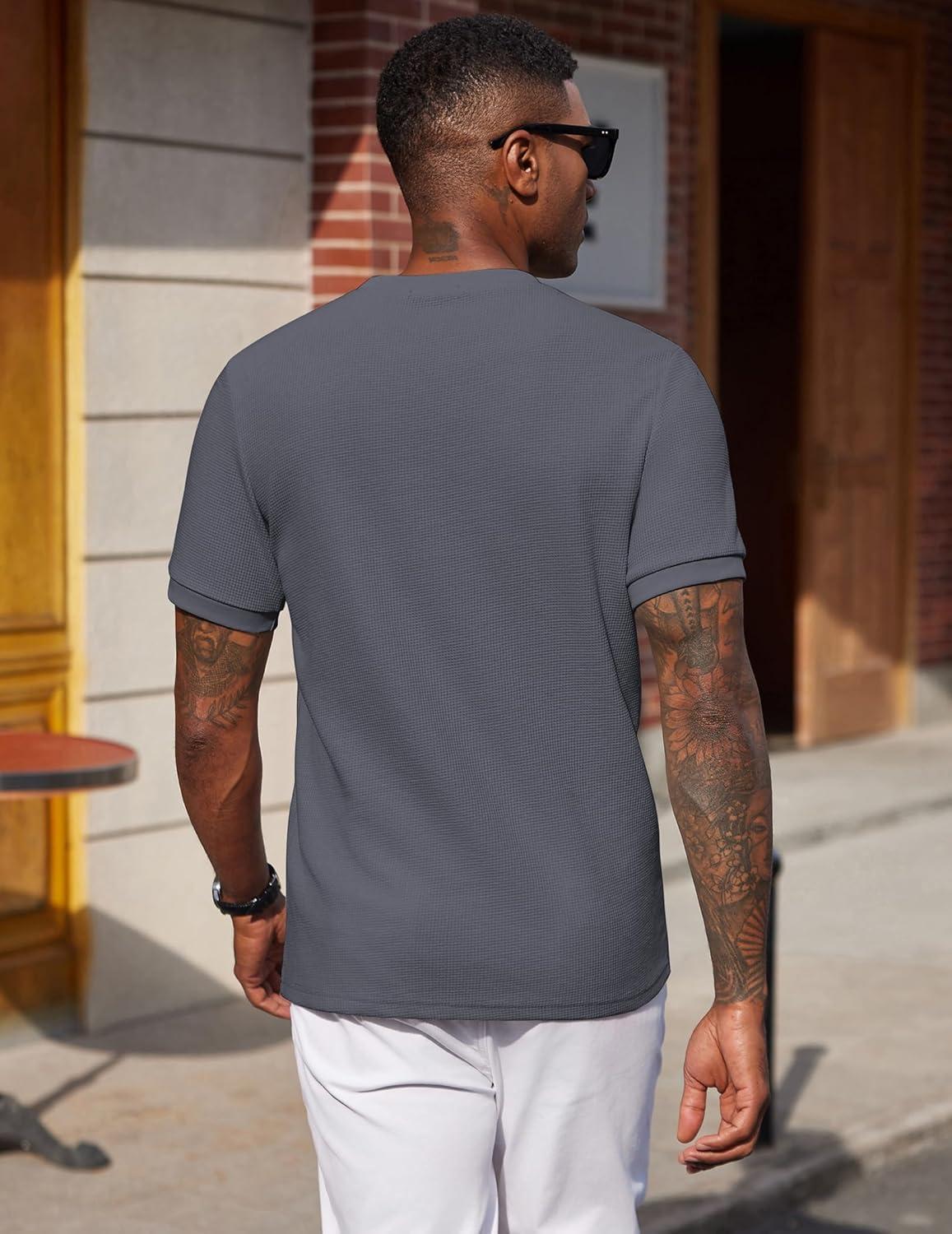 imageCOOFANDY Mens Waffle TShirts Short Sleeve Casual Crew Neck Shirt Cotton Summer Plain Pullover TeesCharcoal Gray