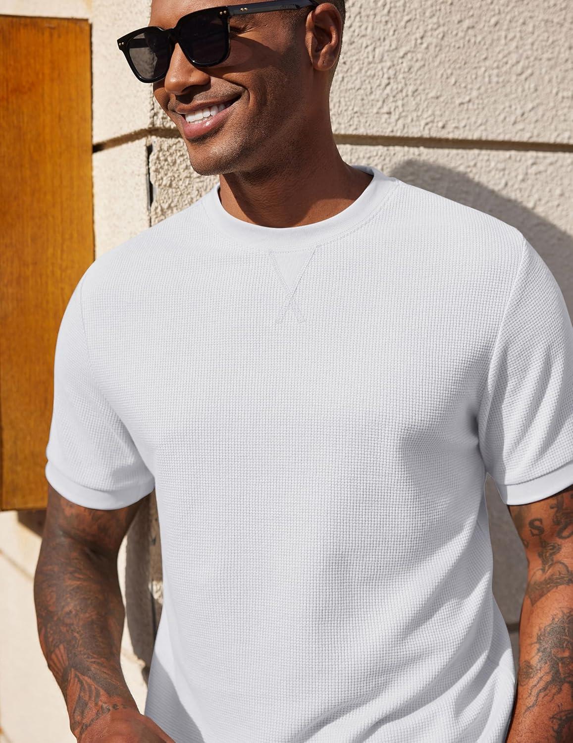 imageCOOFANDY Mens Waffle TShirts Short Sleeve Casual Crew Neck Shirt Cotton Summer Plain Pullover TeesWhite