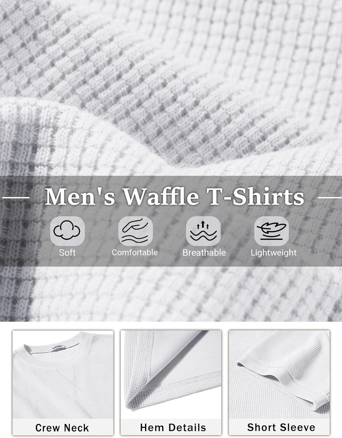 imageCOOFANDY Mens Waffle TShirts Short Sleeve Casual Crew Neck Shirt Cotton Summer Plain Pullover TeesWhite