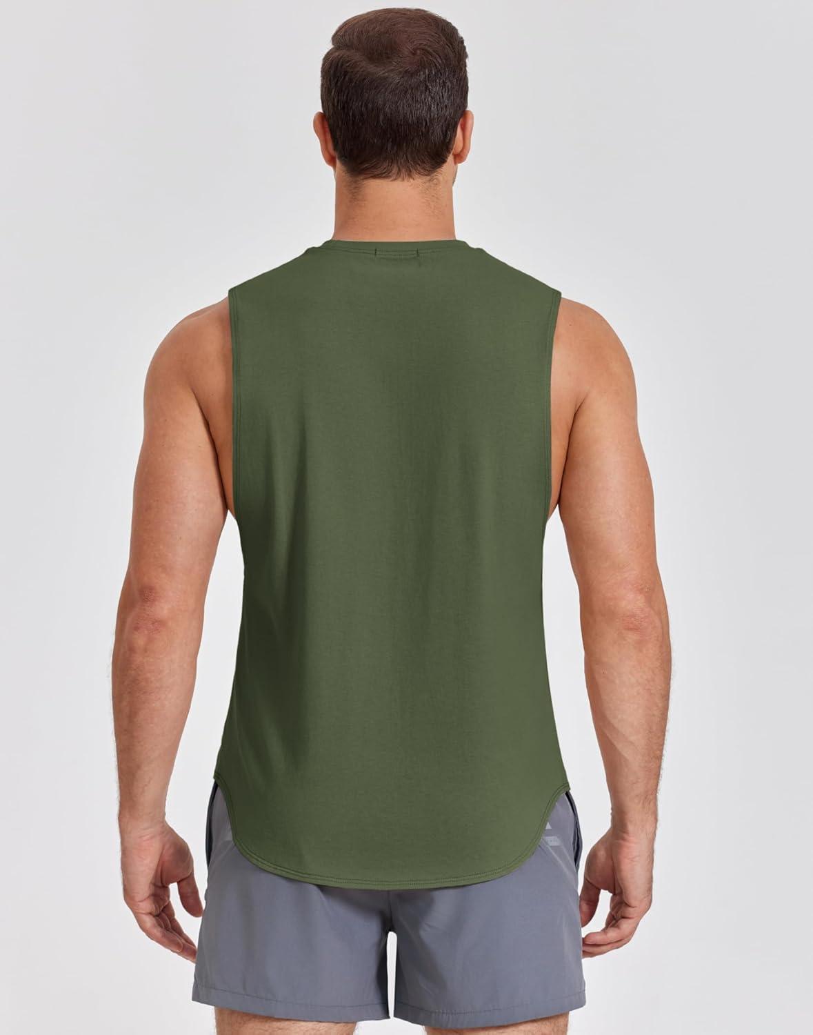 imageCOOFANDY Mens Workout Tank Tops Cotton Cut Off Sleeveless Muscle Shirts Gym Athletic Running T ShirtArmy Green
