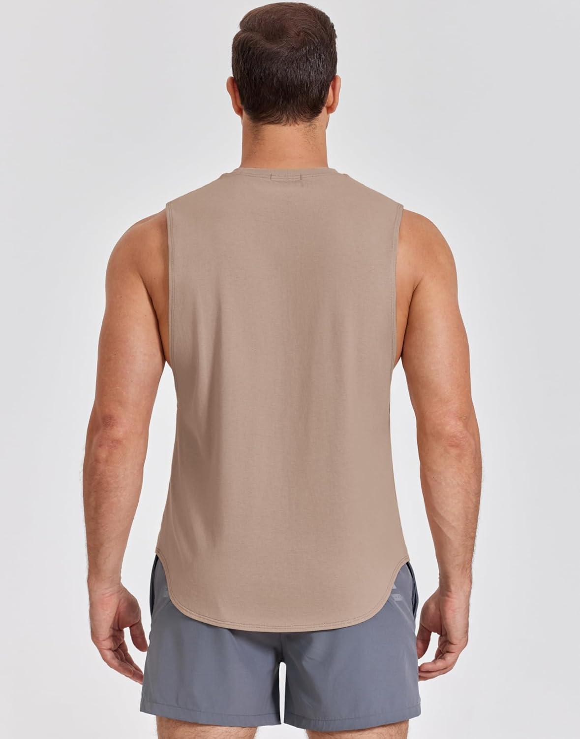 imageCOOFANDY Mens Workout Tank Tops Cotton Cut Off Sleeveless Muscle Shirts Gym Athletic Running T ShirtKhaki