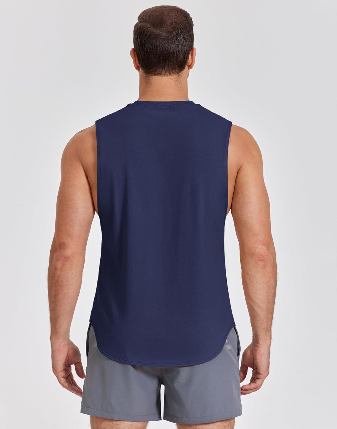 imageCOOFANDY Mens Workout Tank Tops Cotton Cut Off Sleeveless Muscle Shirts Gym Athletic Running T ShirtNavy
