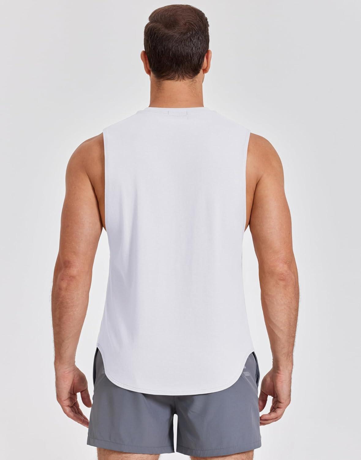 imageCOOFANDY Mens Workout Tank Tops Cotton Cut Off Sleeveless Muscle Shirts Gym Athletic Running T ShirtWhite
