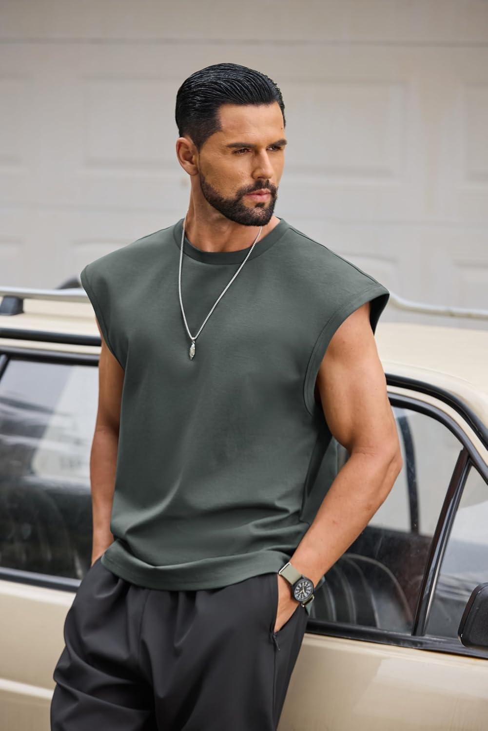 imageCOOFANDY Mens Workout Tank Tops Summer Sleeveless Tee Shirts Casual Stylish Gym Muscle Shirt Loose Fit for BasketballDark Army Green