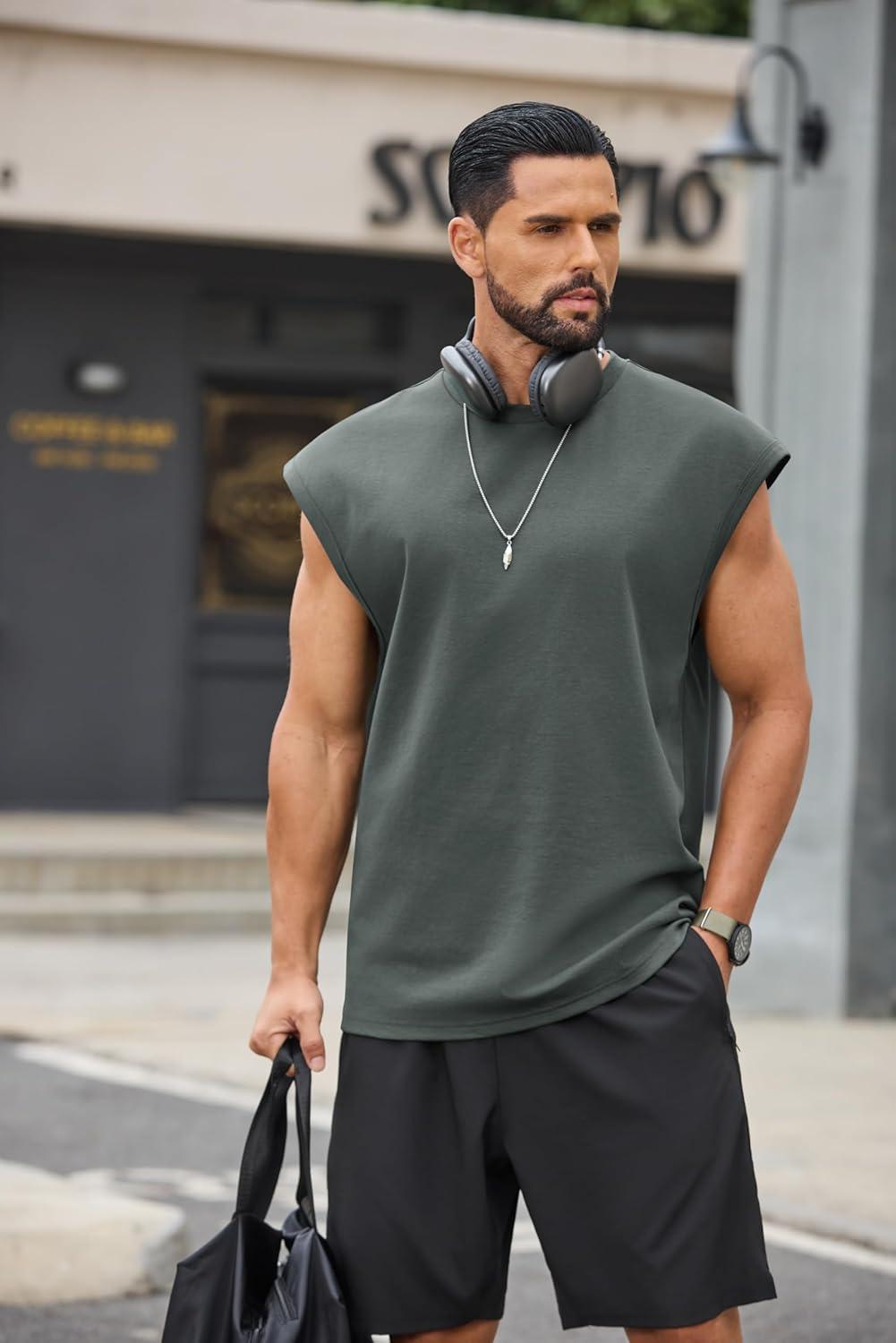 imageCOOFANDY Mens Workout Tank Tops Summer Sleeveless Tee Shirts Casual Stylish Gym Muscle Shirt Loose Fit for BasketballDark Army Green
