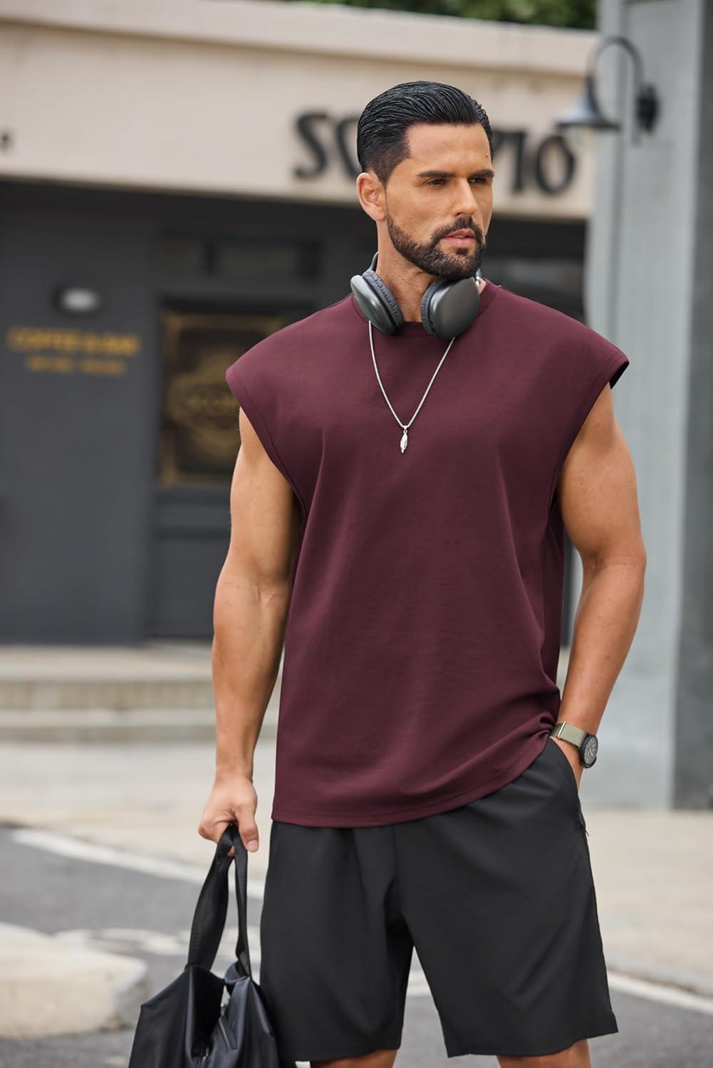 imageCOOFANDY Mens Workout Tank Tops Summer Sleeveless Tee Shirts Casual Stylish Gym Muscle Shirt Loose Fit for BasketballDark Red