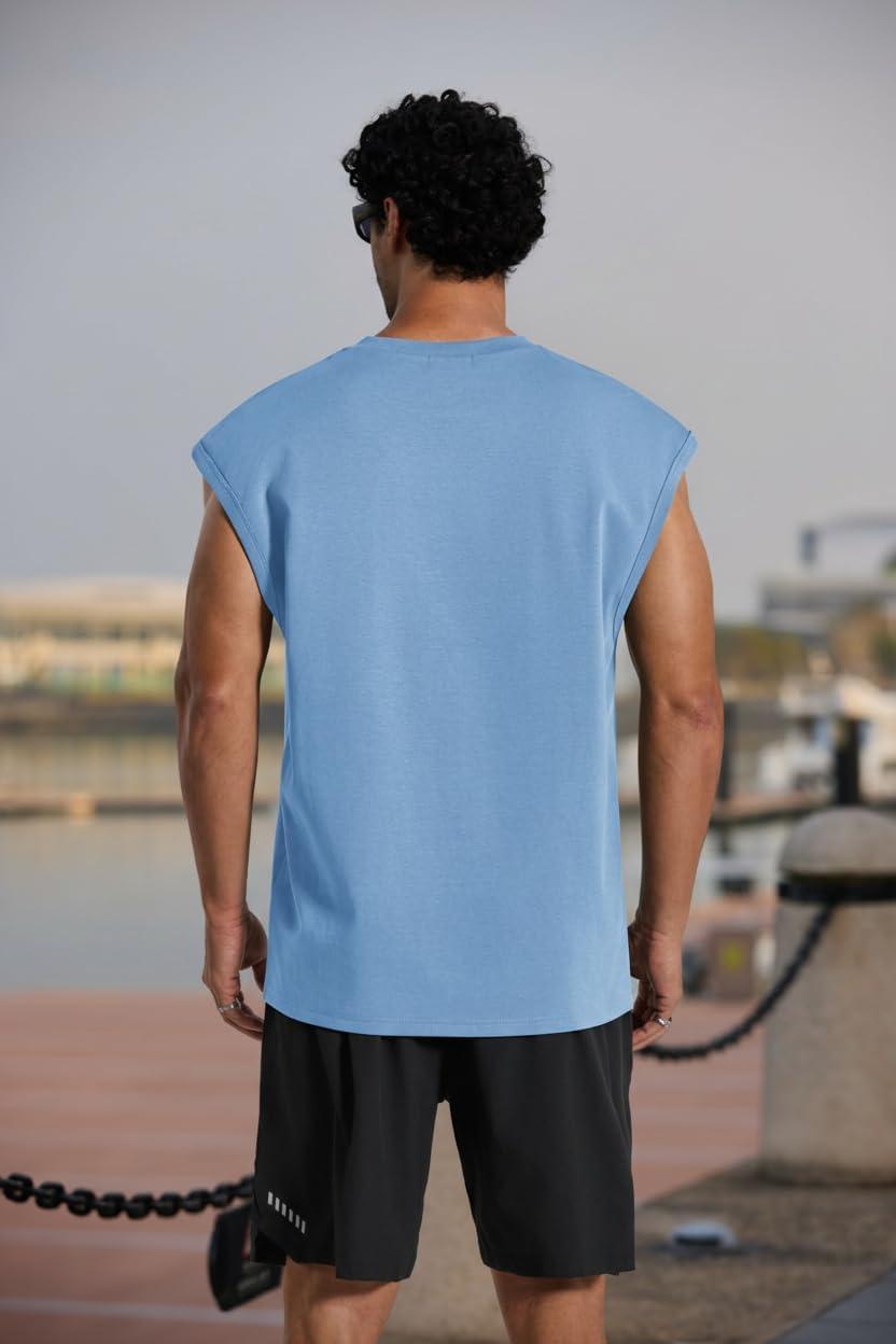 imageCOOFANDY Mens Workout Tank Tops Summer Sleeveless Tee Shirts Casual Stylish Gym Muscle Shirt Loose Fit for BasketballLight Blue