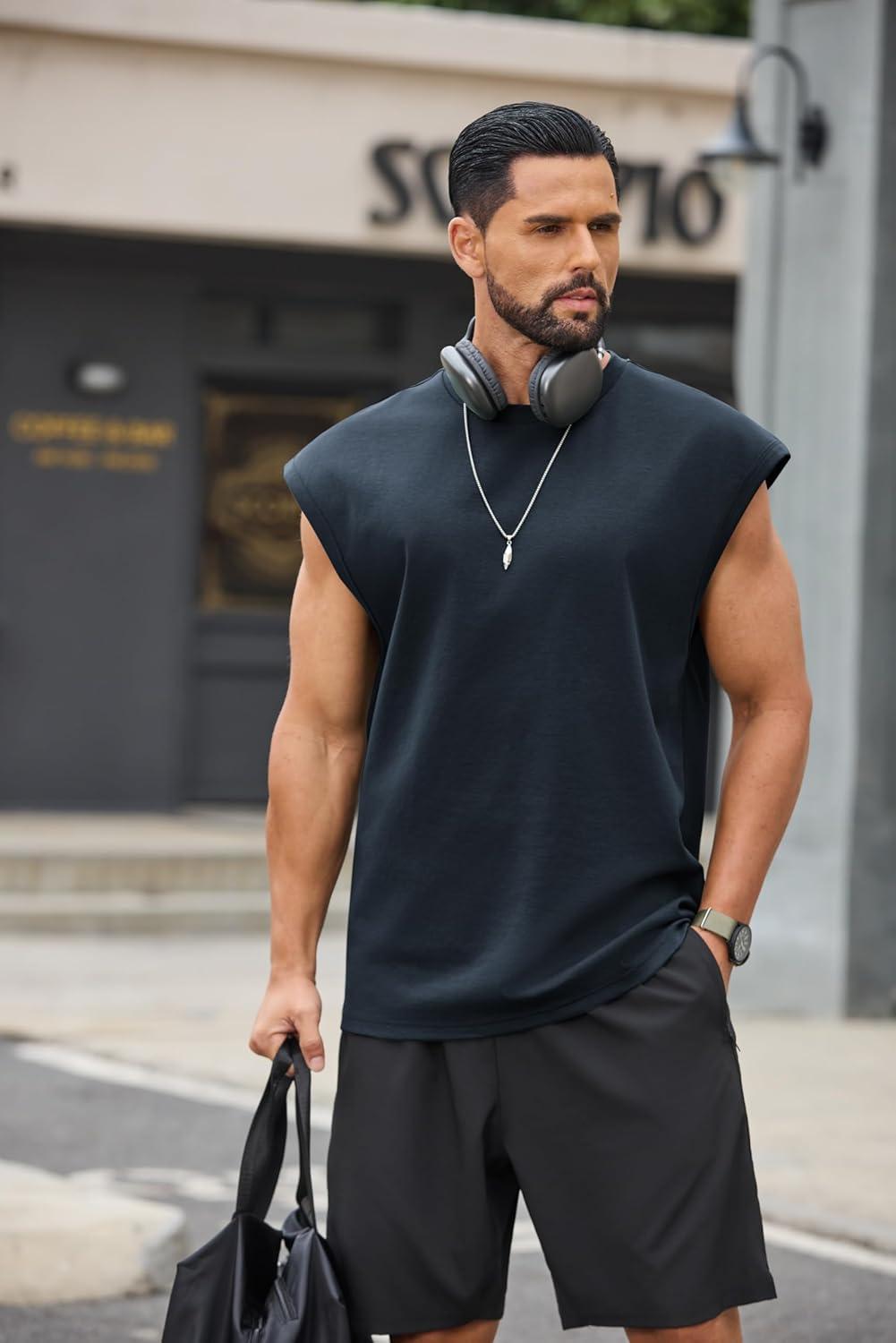 imageCOOFANDY Mens Workout Tank Tops Summer Sleeveless Tee Shirts Casual Stylish Gym Muscle Shirt Loose Fit for BasketballMidnight Blue