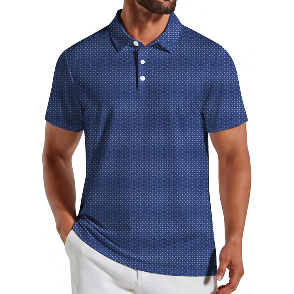 imageCOOFANDY Mens Golf Polo Shirts Short Sleeve Quick Dry Performance Moisture Wicking Golf Shirts Casual Print Collared ShirtNavy Blue Cross