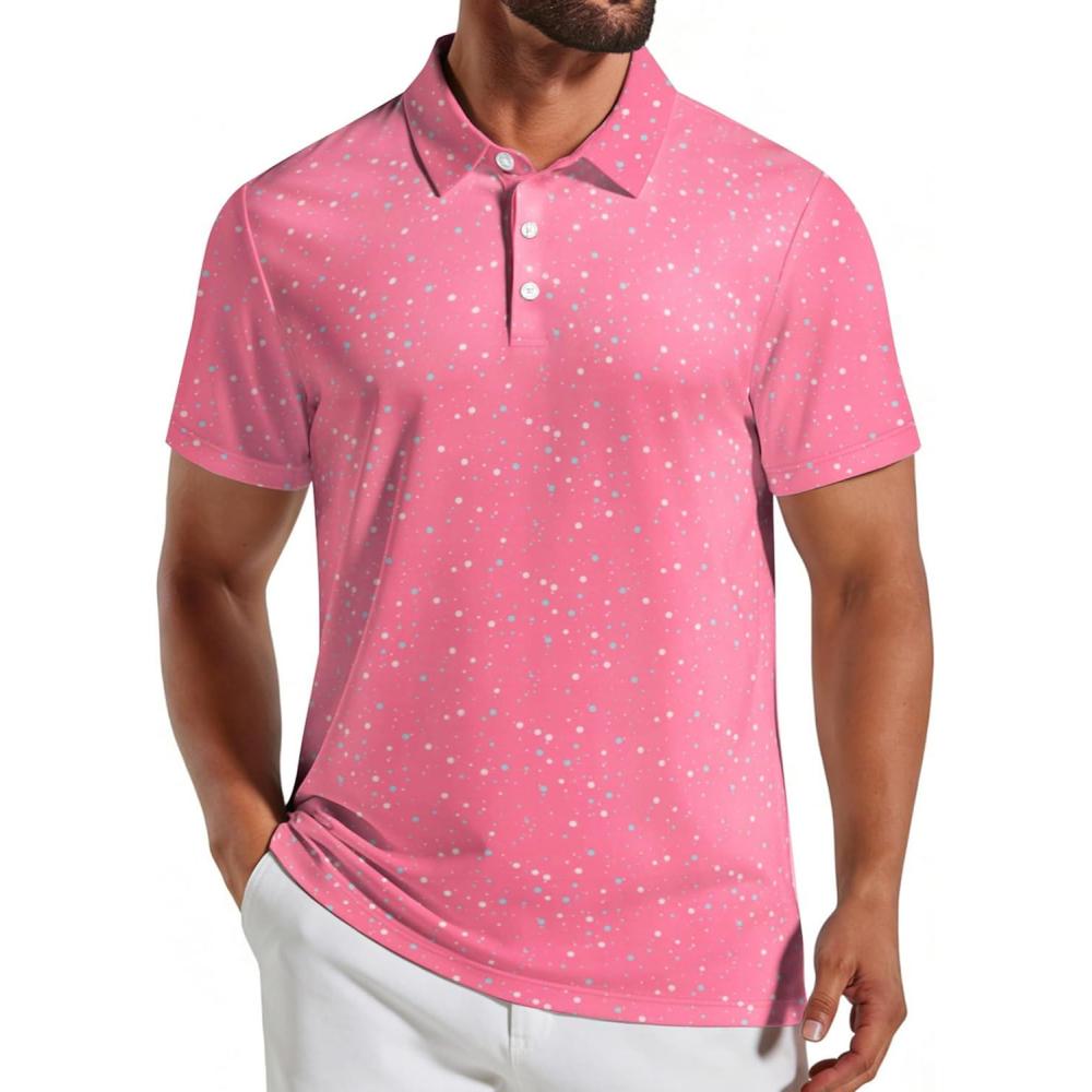 imageCOOFANDY Mens Golf Polo Shirts Short Sleeve Quick Dry Performance Moisture Wicking Golf Shirts Casual Print Collared ShirtPink Splashed Paint