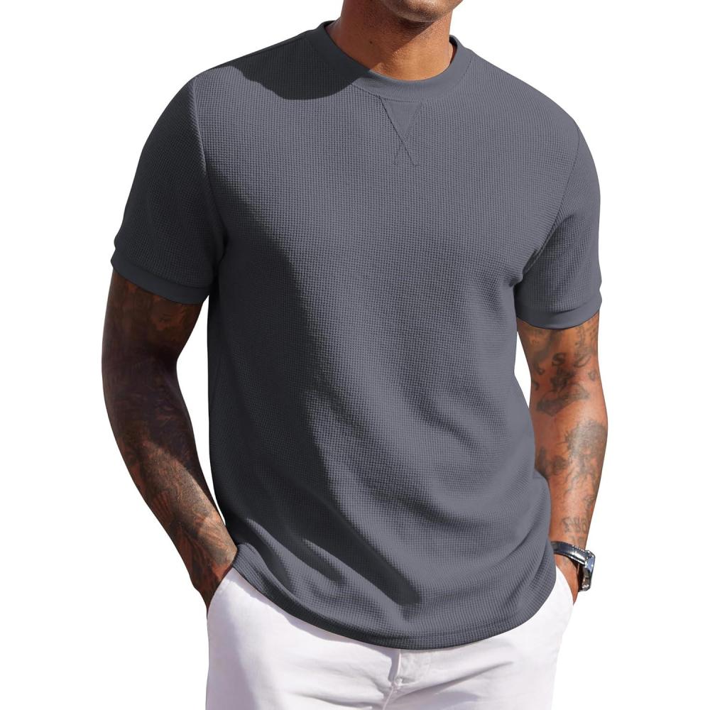 imageCOOFANDY Mens Waffle TShirts Short Sleeve Casual Crew Neck Shirt Cotton Summer Plain Pullover TeesCharcoal Gray