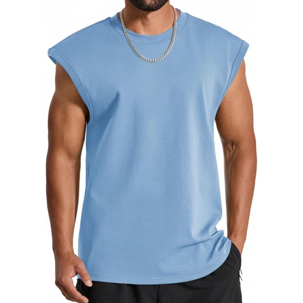 imageCOOFANDY Mens Workout Tank Tops Summer Sleeveless Tee Shirts Casual Stylish Gym Muscle Shirt Loose Fit for BasketballLight Blue