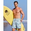 COOFANDY 2 in 1 Mens Swim Trunks 7 Inch Quick Dry Board Shorts Beach Swim Shorts Bathing Suit with Compression Liner(Deep Blue Plam Leaf)