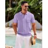 COOFANDY Knit Polo Shirts for Men Short Sleeve Textured Polo Shirt Slim Fit Summer Collared T Shirt with Pocket(Purple)